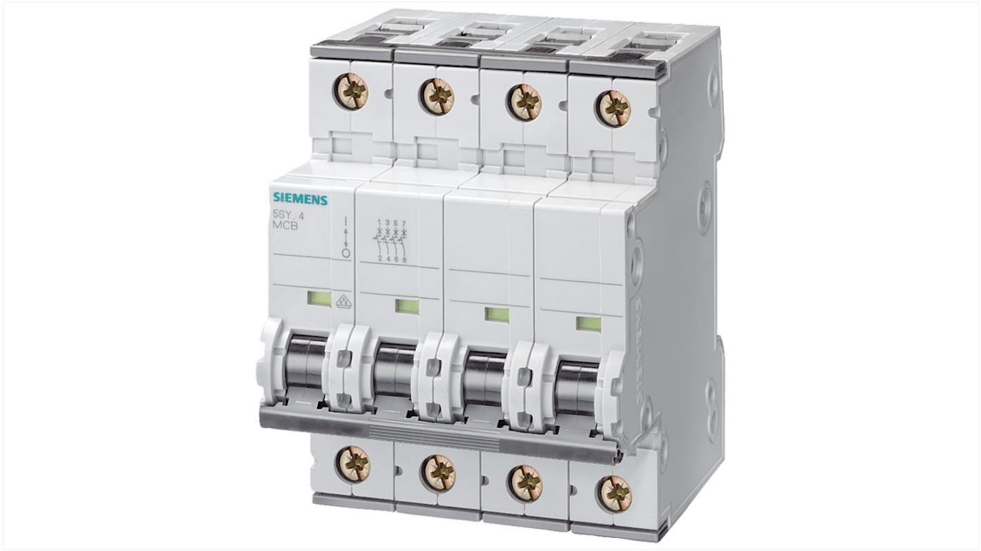 Interruptor automático 4P, 500mA, Curva Tipo C 5SY7405-7, SENTRON, Montaje en Carril DIN