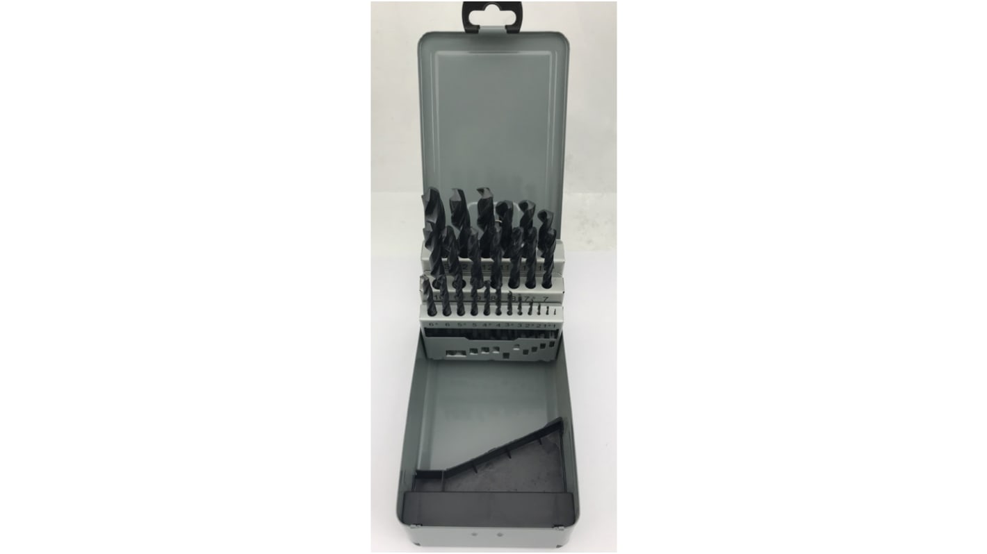 RS PRO 25-Piece Twist Drill Bit Set for Multi-Material, 13mm Max, 1mm Min, High Speed Steel Bits