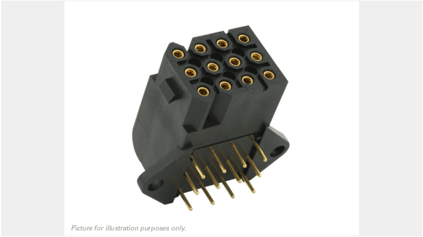 Souriau Sunbank by Eaton SMS Series Right Angle PCB Mount PCB Socket, 12-Contact, 4-Row, 5.08mm Pitch, Solder