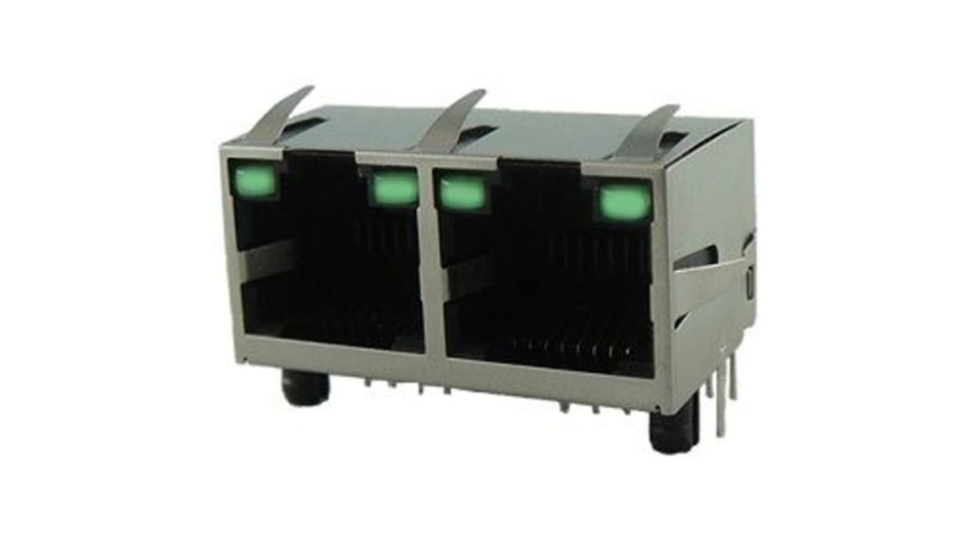 Amphenol Communications Solutions RJE39 Series Female RJ45 Connector, PCB Mount 2 Port 8P8C -Way