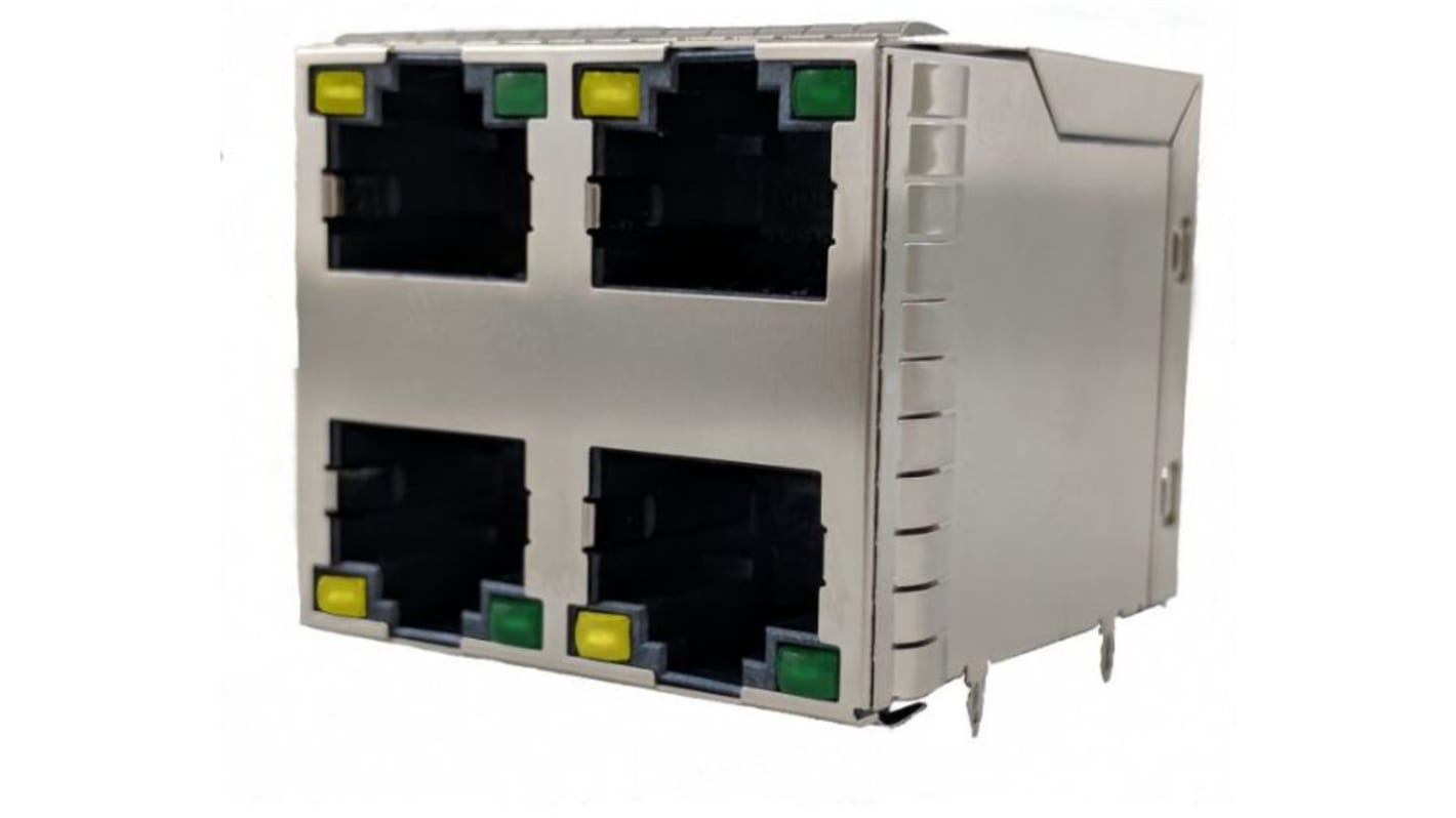 Amphenol Communications Solutions RJE4 Series Female RJ45 Connector, PCB Mount, Cat5e 2 x 2 Port 8P8C -Way