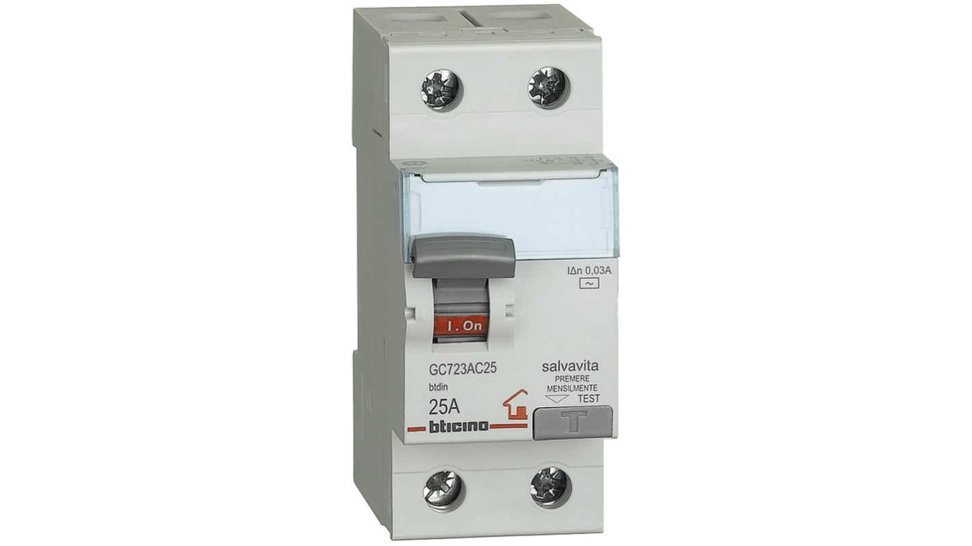 RCD Bticino Btdin, 2P, 25A, Tipo AC
