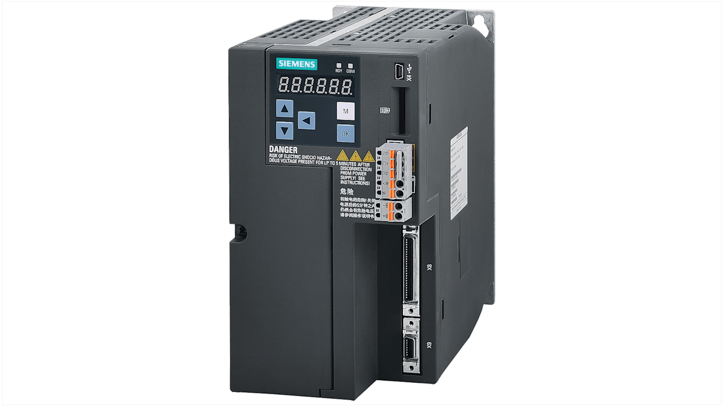 Siemens Inverter Drive, 2.5 kW, 3 Phase, 480 V ac, 7.8 A, SINAMICS V90 Series