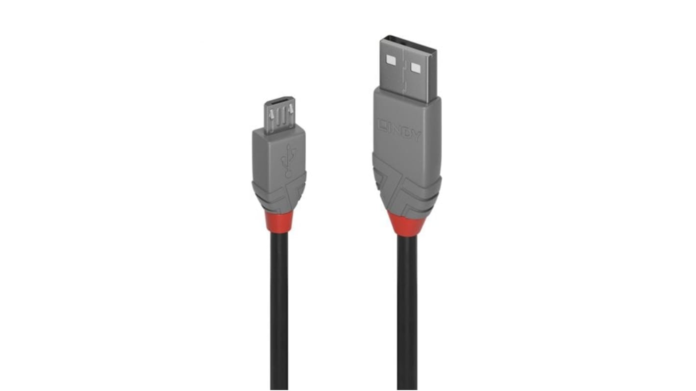 Lindy Electronics USB 2.0 Cable, Male USB A to Male Micro USB B  Cable, 200mm