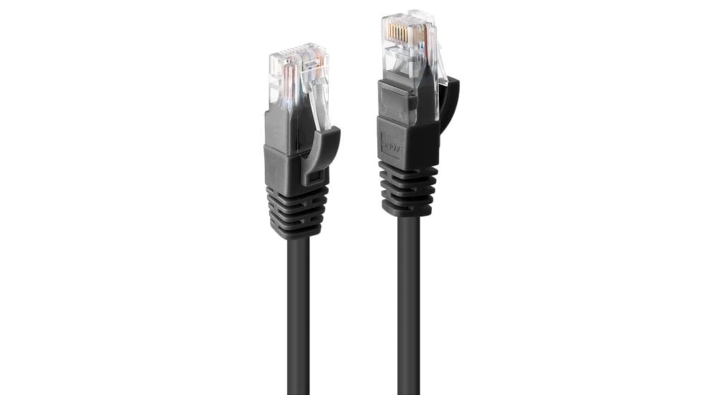 Lindy Electronics Cat6 Male RJ45 to Male RJ45 Ethernet Cable, U/UTP, Black PVC Sheath, 1m