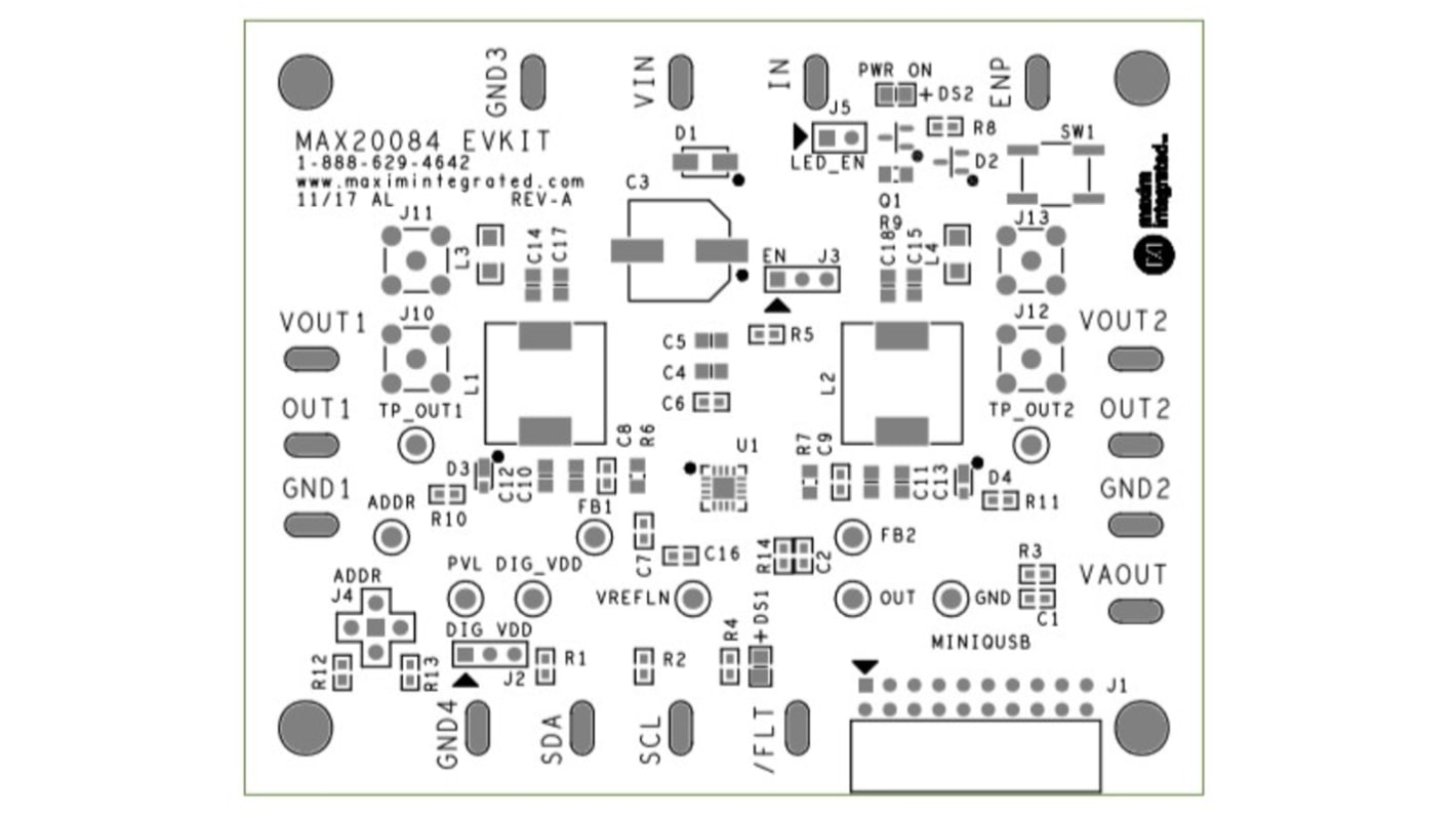 Maxim Integrated リニアレギュレータ評価ボード, 開発キット, LDO電圧レギュレータ, MAX20084 用, MAX20084EVKIT#