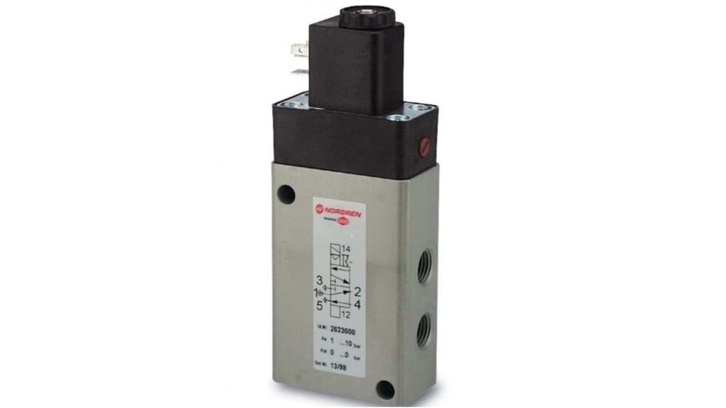 Norgren 5/2 Pneumatic Solenoid Valve - Solenoid/Spring G 1/4 26230 Series 24V dc