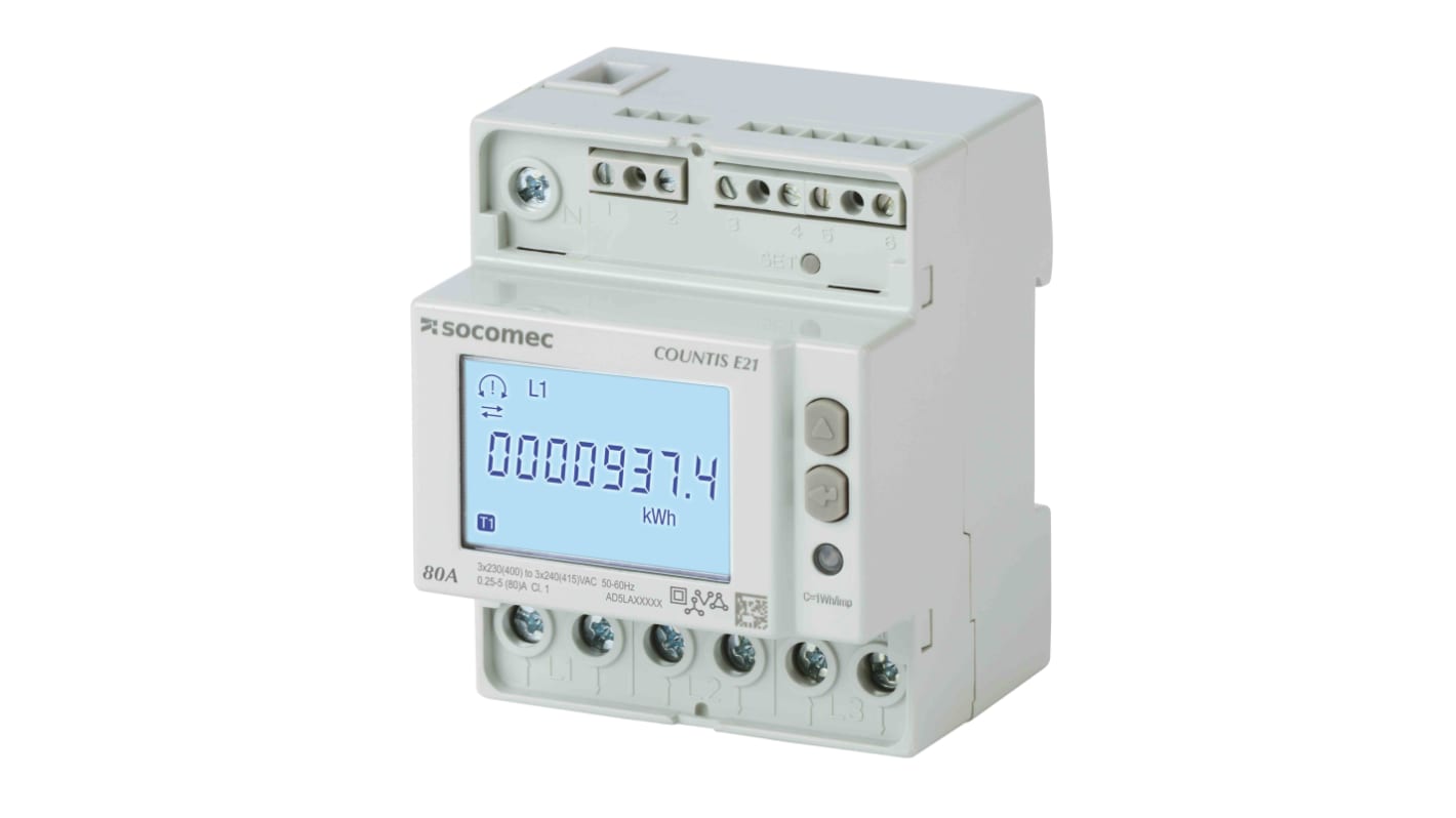 Medidor de energía Socomec serie COUNTIS E2x, display LCD, con 2 dígitos, 3 fases, dim. 72mm x 90mm