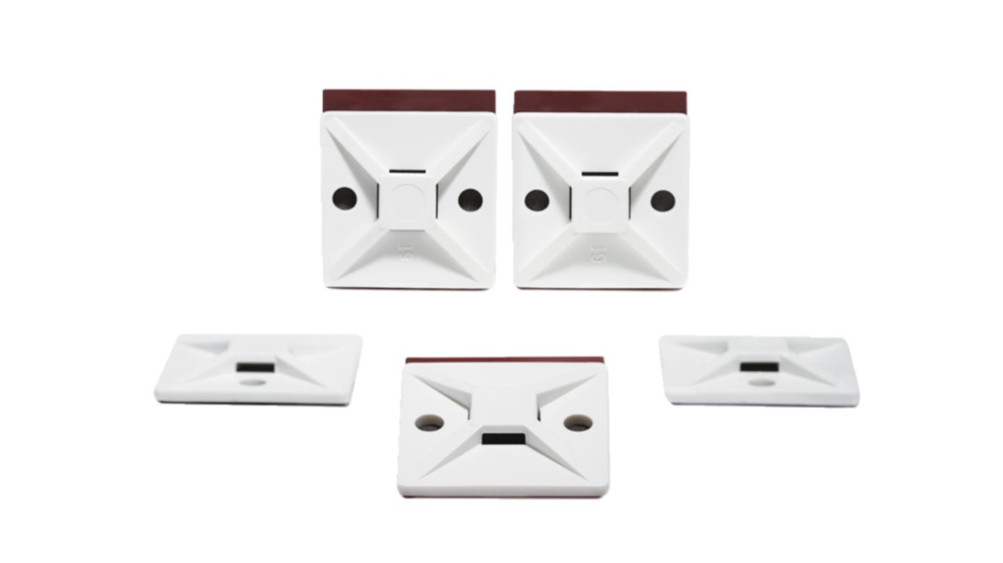 HellermannTyton Self Adhesive White Cable Tie Mount 28 mm x 28mm, 5.6mm Max. Cable Tie Width