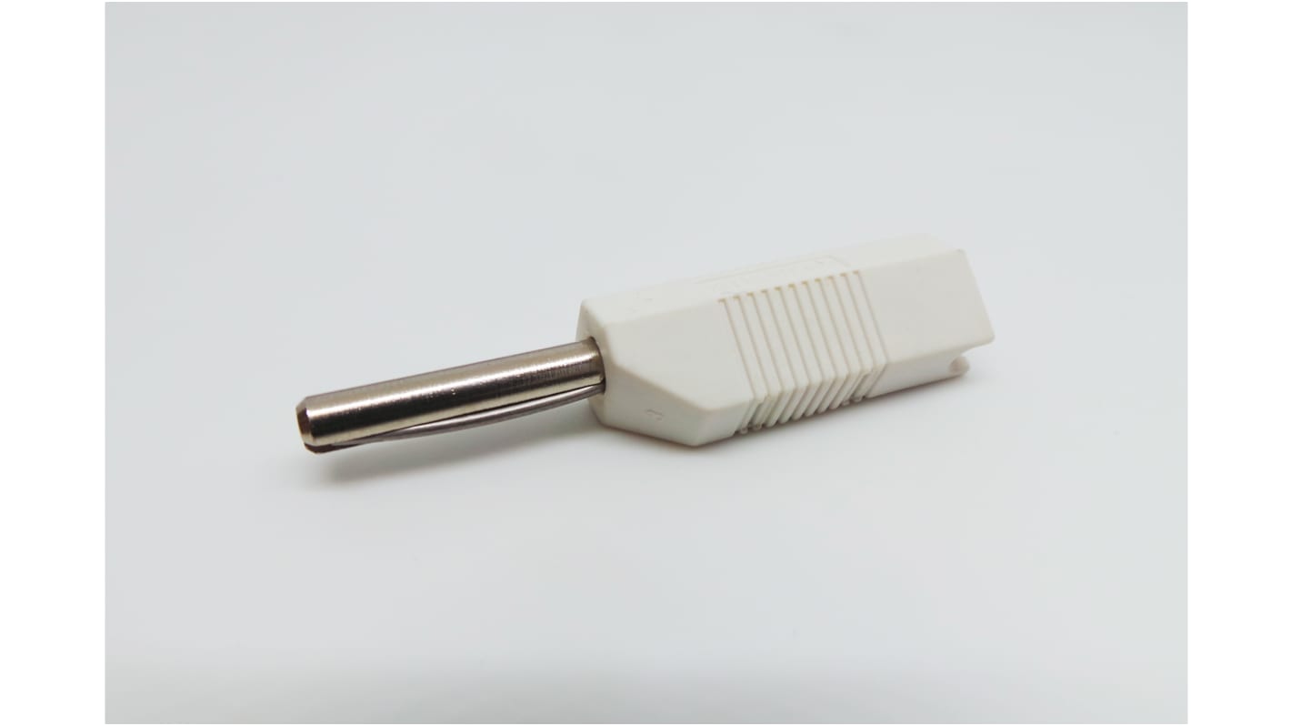 Deltron White Male Banana Plug, 4 mm Connector, Screw Termination, 16A, 50V, Nickel Plating