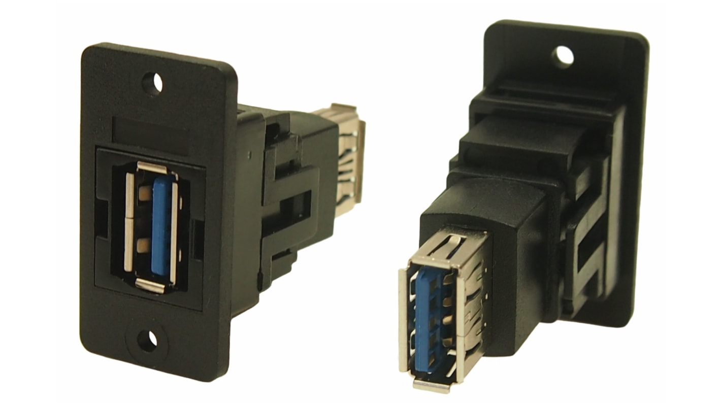 RS PRO USB csatlakozó aljzat-aljzat Egyenes, Panelre szerelhető, verzió: 3.0, 30 V AC, 1.8A