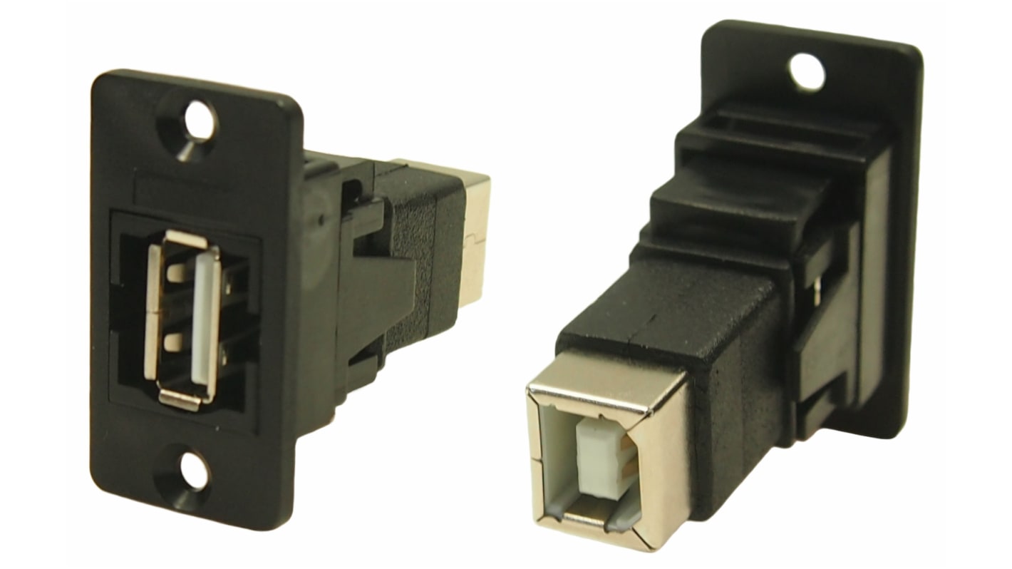 RS PRO Straight, Panel Mount, Socket to Socket- Dual Port Type A to B 2.0 USB Connector
