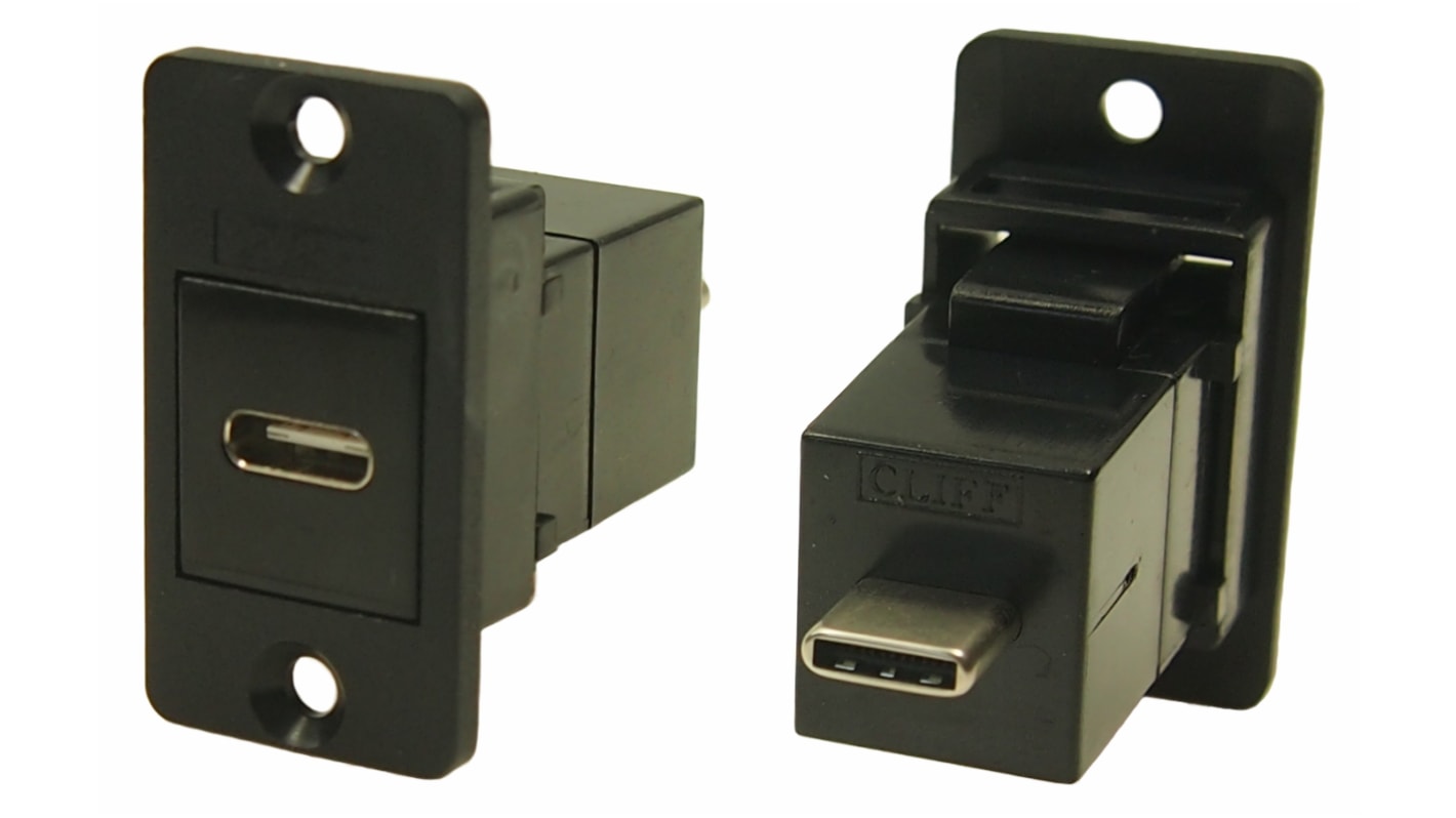 RS PRO Straight, Panel Mount, Female to Male- Dual Port Type USB-C USB Connector