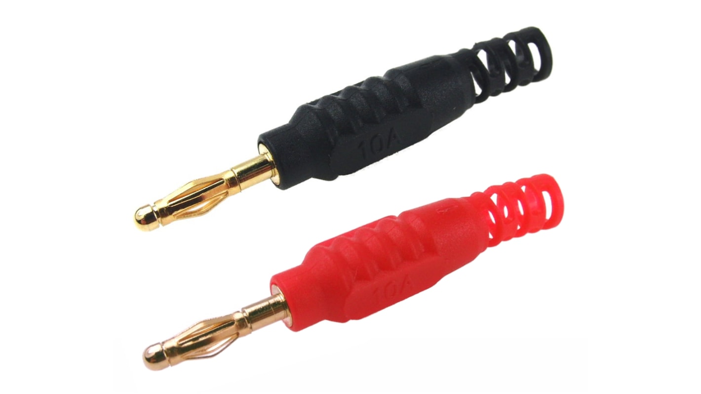 RS PRO Black, Red Male Banana Connectors, 2mm Connector, Solder Termination, 10A, 30 V ac, 60V dc