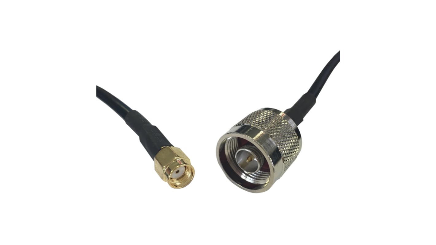 Cable coaxial RG58 RF Solutions, 50 Ω, con. A: Tipo N, Macho, con. B: SMA, Macho, long. 1m Negro