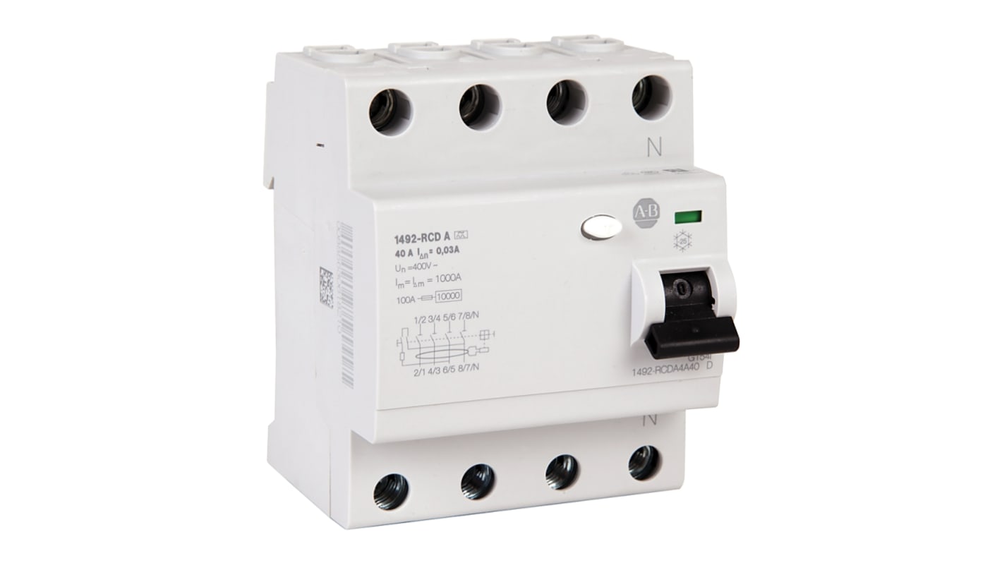 Interruptor diferencial Allen Bradley, 63A Tipo A, 4 Polos, 30mA 1492-dispositivos de corriente residual RCD