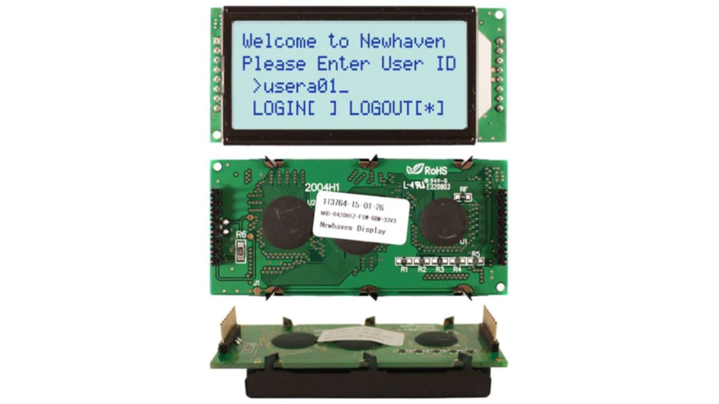 NEWHAVEN DISPLAY INTERNATIONAL NHD Alphanumerische LCD-Anzeige, LCD Vierzeilig, 20 Zeichen, Hintergrund Grün reflektiv