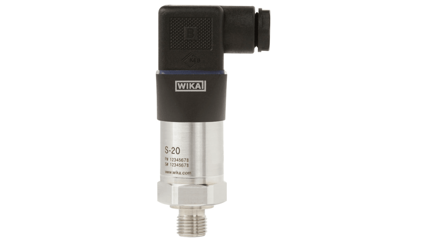 WIKA S-20 Series Pressure Sensor, -1bar Min, 0bar Max, Current (2-Wire) Output, Gauge Reading