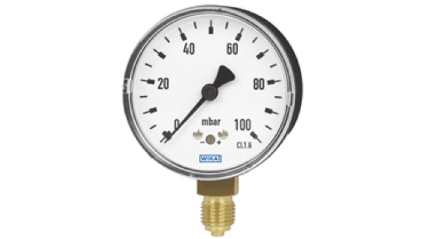 WIKA G 1/4 Analogue Pressure Gauge 250mbar Bottom Entry 63mm Outside Diameter