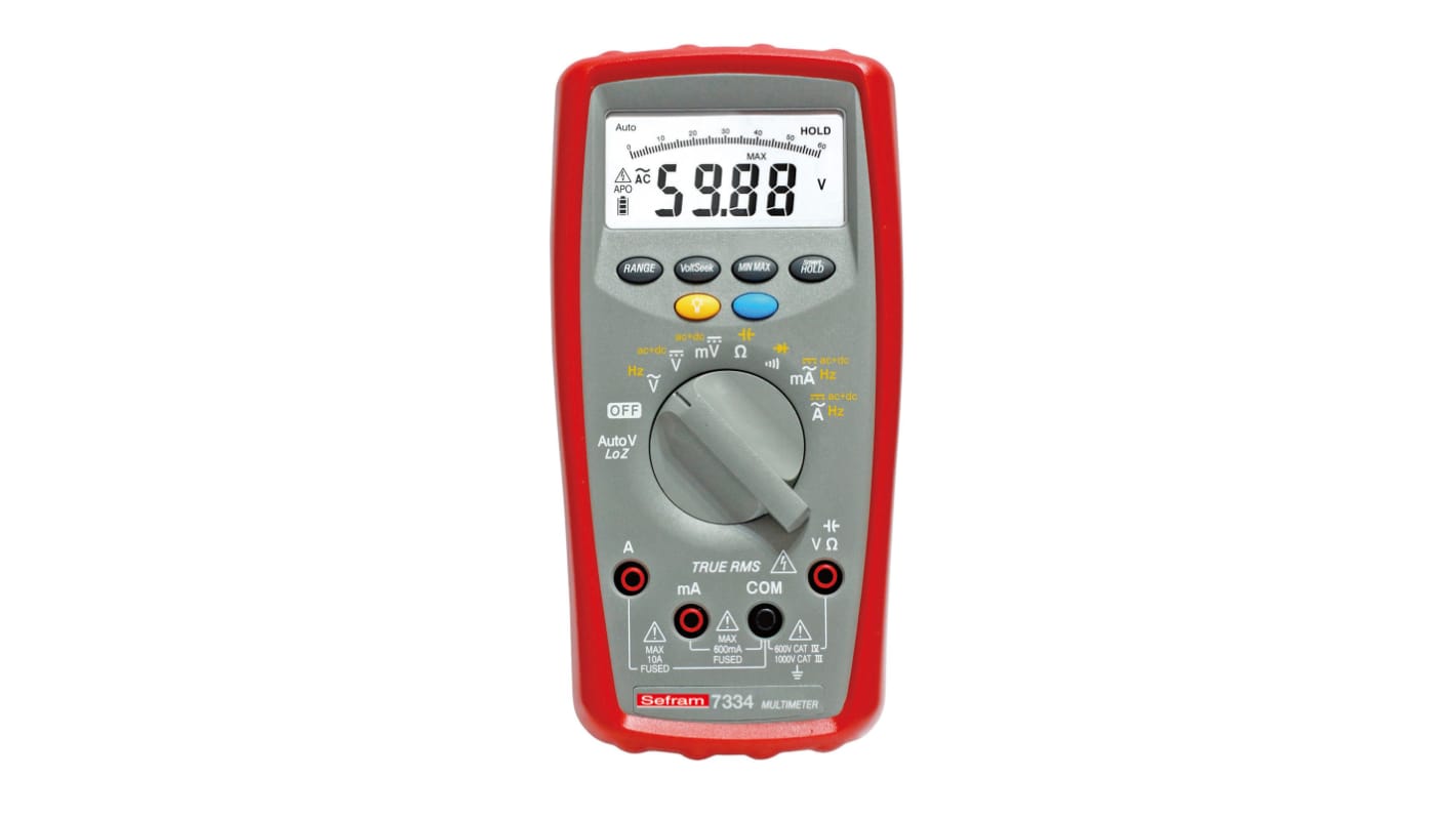 Sefram 7334 Handheld Digital Multimeter, True RMS, 10A ac Max, 10A dc Max, 1000V ac Max