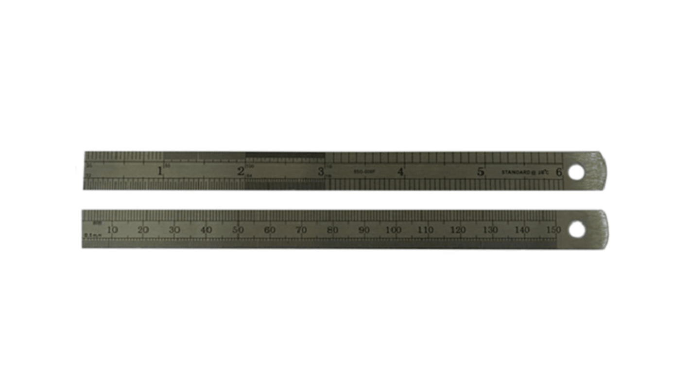 Linijka, Jednostki brytyjskie, Jednostki metryczne, 6 in, 150 mm, Polerowane, Stal