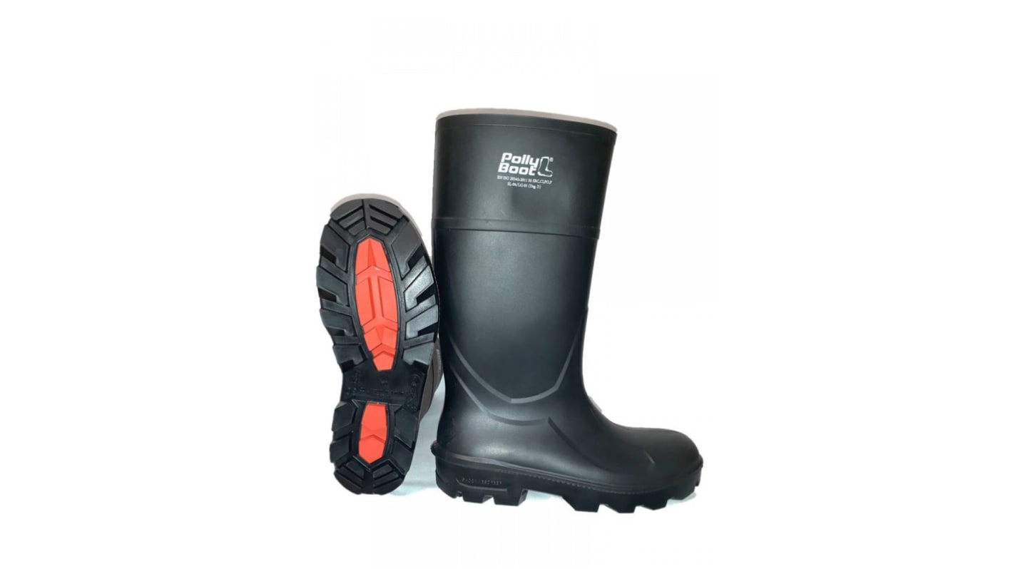 Pollyboot Black Steel Toe Capped Unisex Safety Boot, UK 6, EU 39