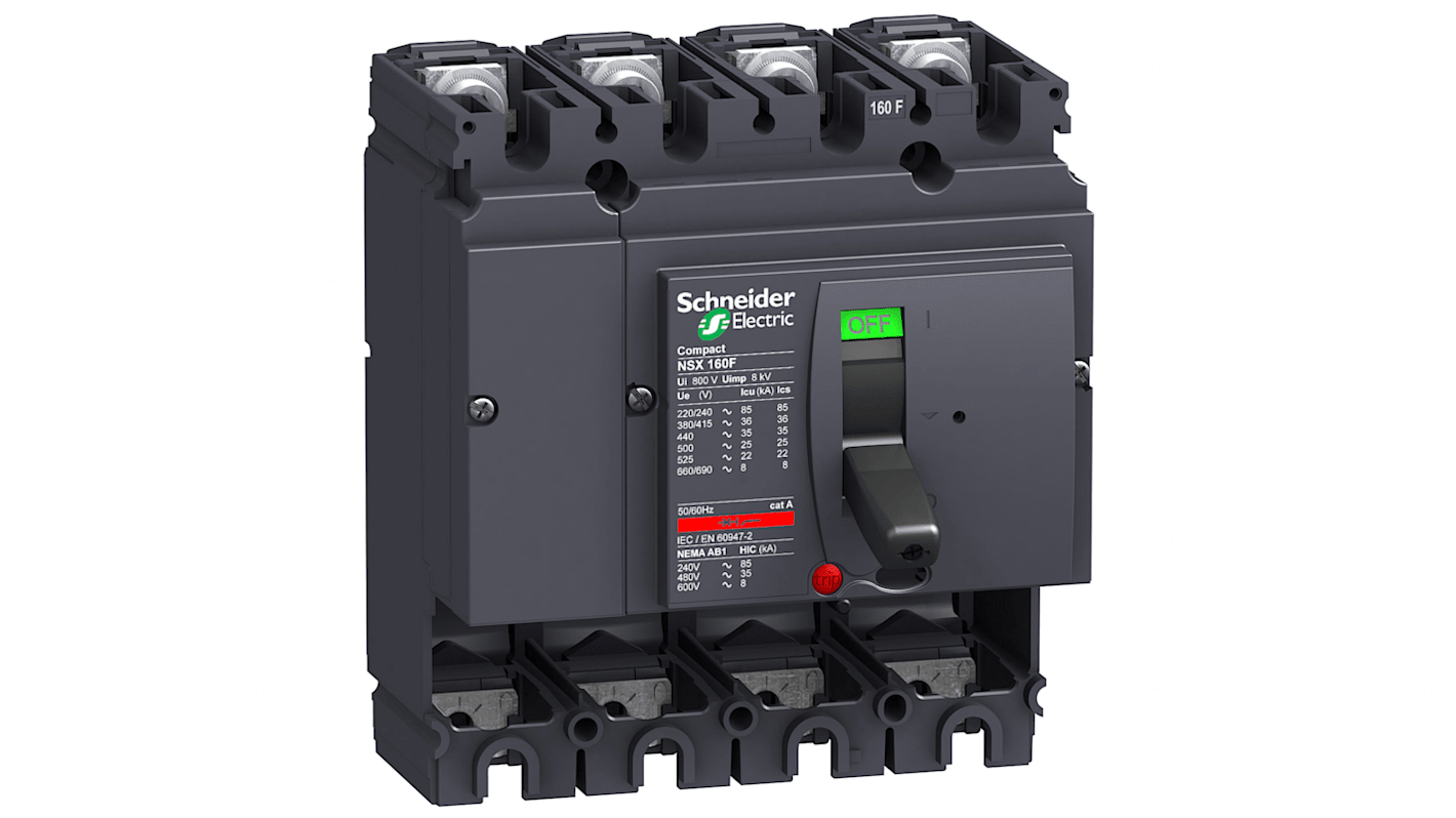 Schneider Electric, NSX MCCB 4P 160A, Breaking Capacity 70 kA, Fixed Mount