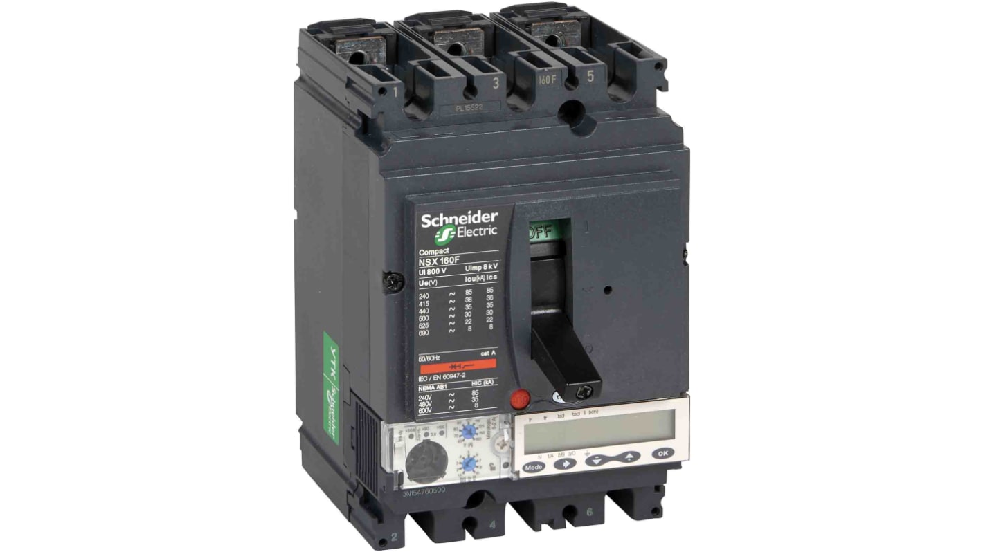 Schneider Electric NSX LV4, Leistungsschalter MCCB 3-polig, 160A / Abschaltvermögen 50 kA 690V, Fest, L. 161mm