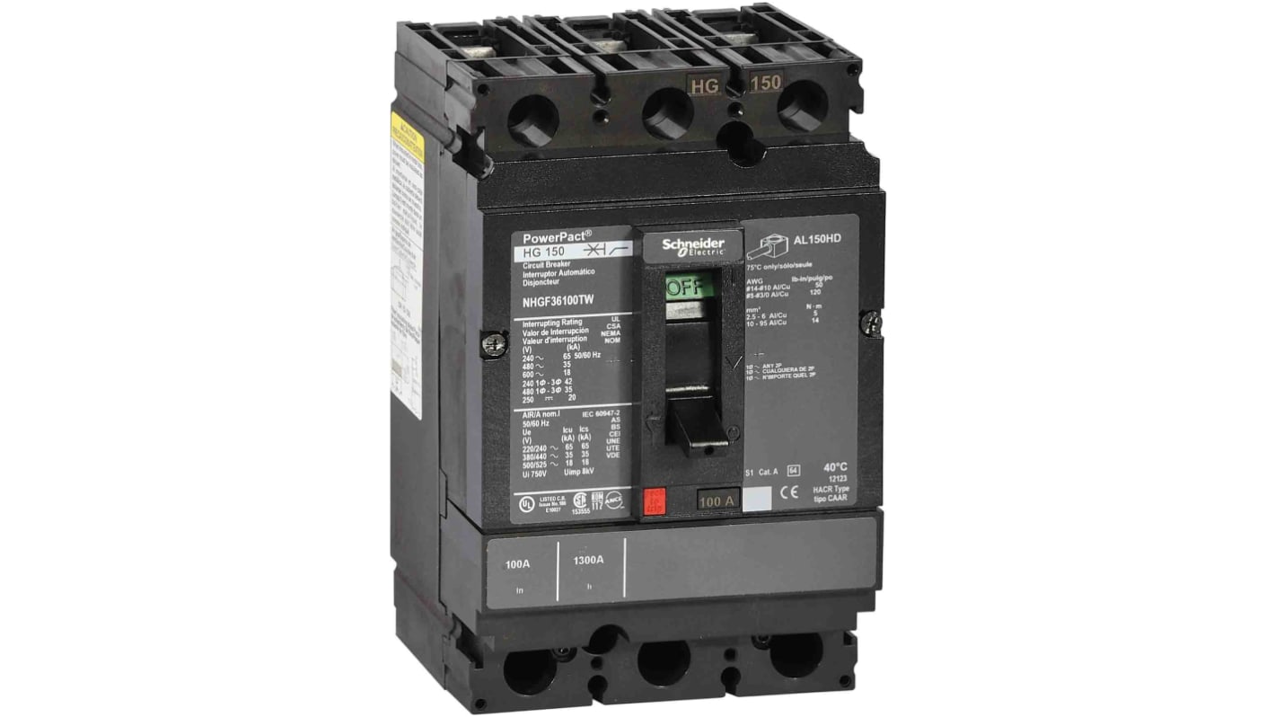 Disjoncteur Schneider Electric PowerPact 3 pôles, 60A, pouvoir de coupure 65 kA, montage fixe