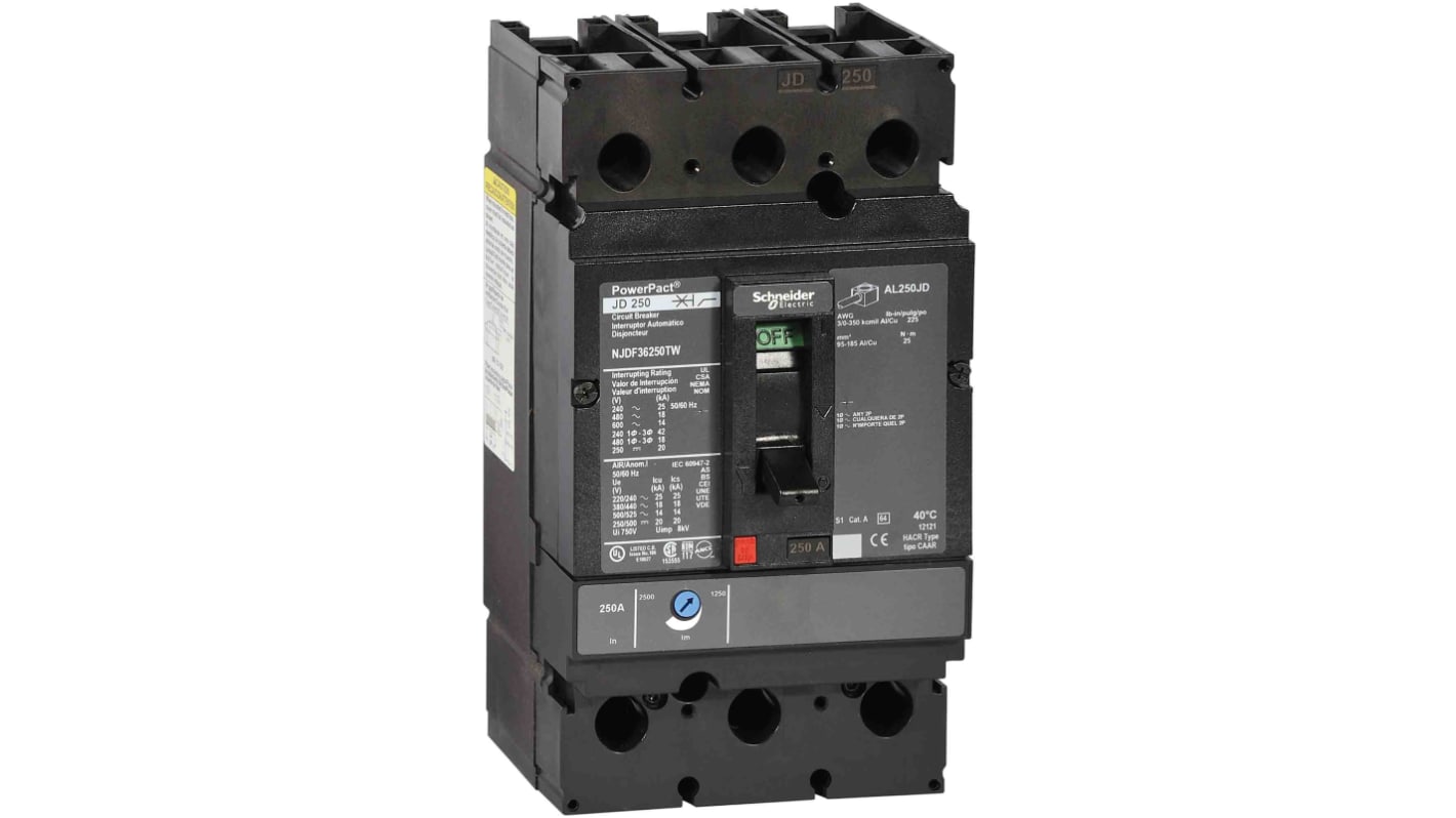 Schneider Electric, PowerPact MCCB 3P 250A, Breaking Capacity 100 kA, Fixed Mount