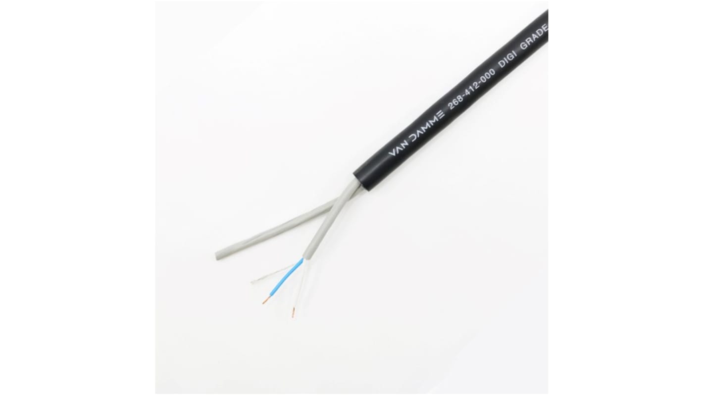 Van Damme 2 Core, 0.14 mm² CSA Screened, 7.7mm od, 50m, Black