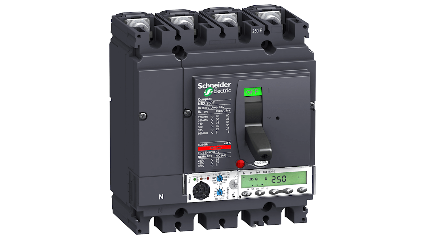 Disjoncteur Schneider Electric ComPacT NSX 4 pôles, 250A, pouvoir de coupure 36 kA, montage fixe