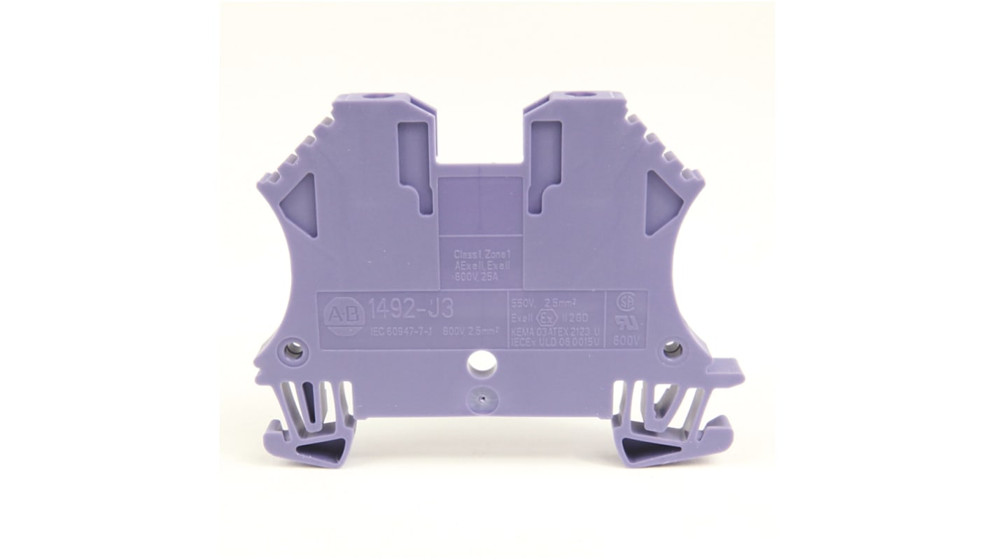 Allen Bradley 1492-J3 Series Feed Through Terminal Block, 2-Way, 25A, 22 - 12 AWG Wire, Screw Termination