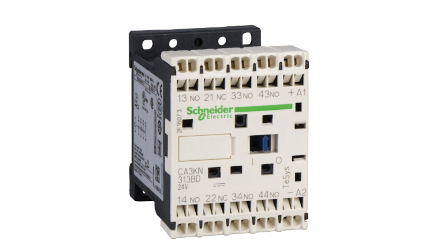 Schneider Electric Control Relay 3NO + 1NC, 10 A Contact Rating, 0.0018 kW, 24 Vdc, 3PST, TeSys