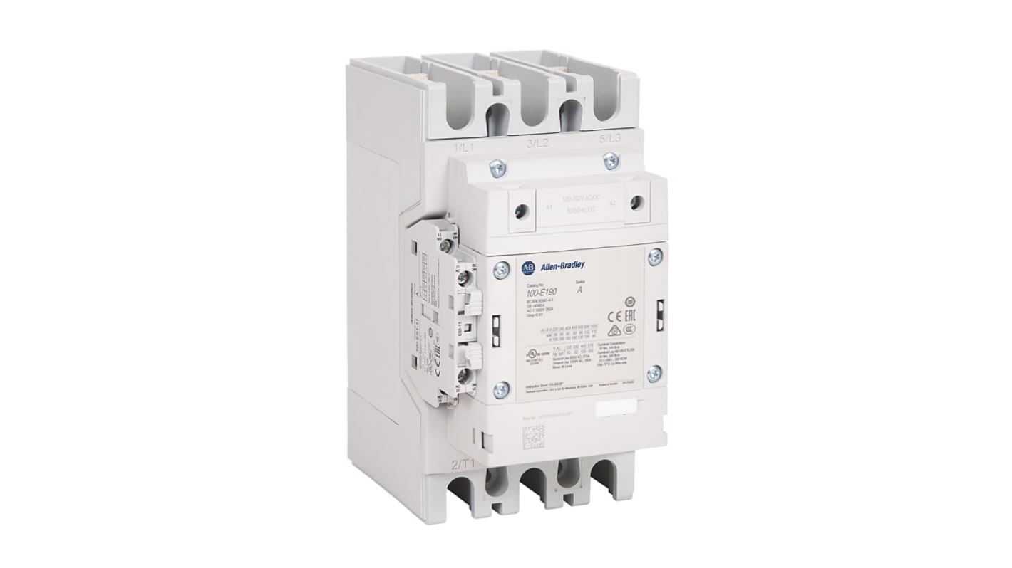 Allen Bradley védőkapcsoló, tekercs: 48–130 V ac/dc, 3 pólusú, 190 A, 1NC/1NO