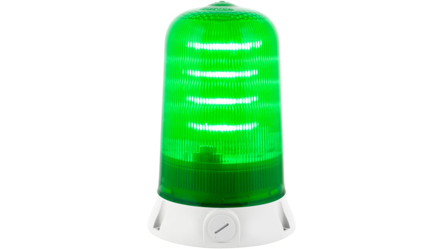 RS PRO 绿色闪光LED警示灯, 白色外壳, 12 → 24 v, Φ142mm底座, 底座安装, IP65