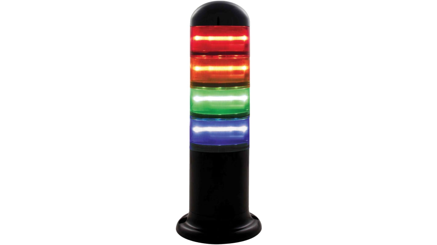 Columna de señalización RS PRO, LED, con 4 elementos Rojo/Verde/Ámbar/Azul, 24 V