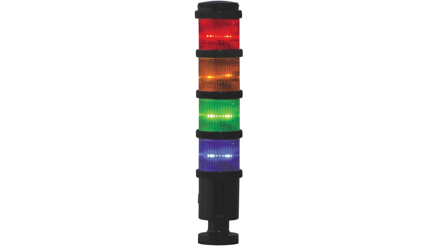 Columna de señalización RS PRO, LED, con 4 elementos Rojo/Verde/Ámbar/Azul, 240 V