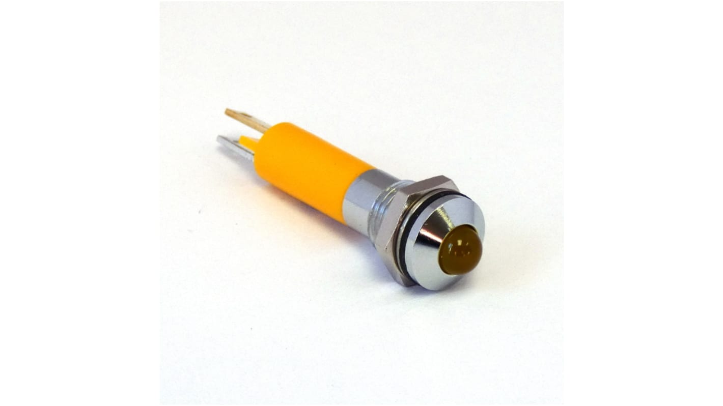 CML Innovative Technologies 1904X Series Yellow Panel Mount Indicator, 12V, 8mm Mounting Hole Size, Solder Tab