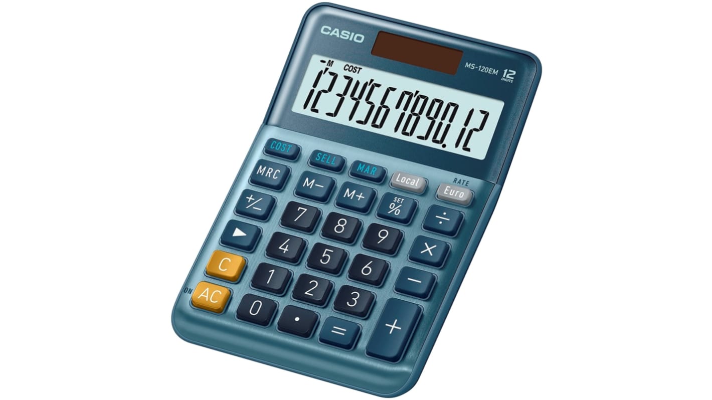 Casio 桌面计算器, 内含电池, 1行显示, 12字符/行, MS-120EM