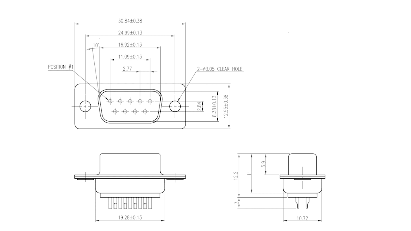 Amphenol Communications Solutions DB9针公插, 直向, G17S系列