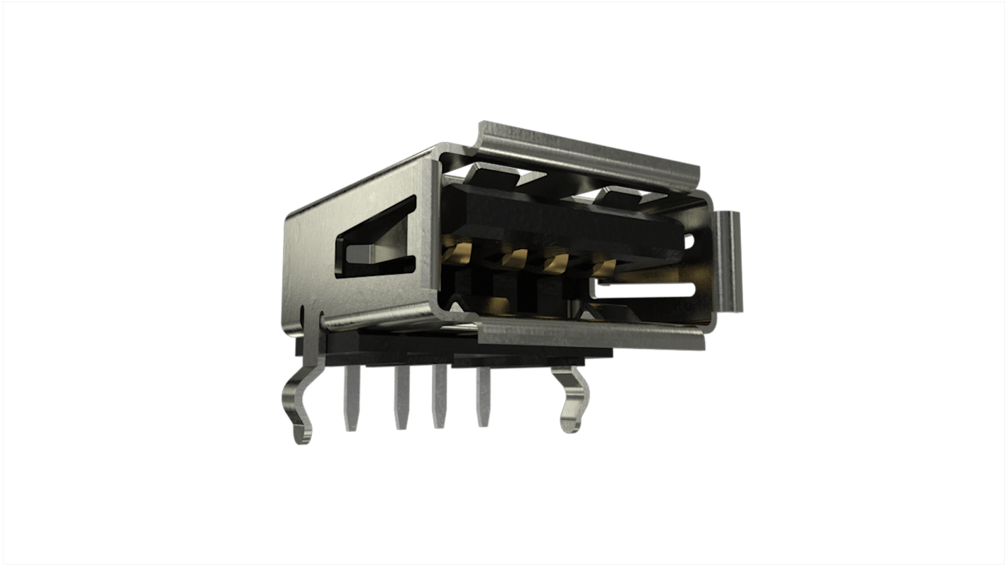 Amphenol Communications Solutions Right Angle, SMT, Socket- 4 Port Type A 2.0 USB Connector