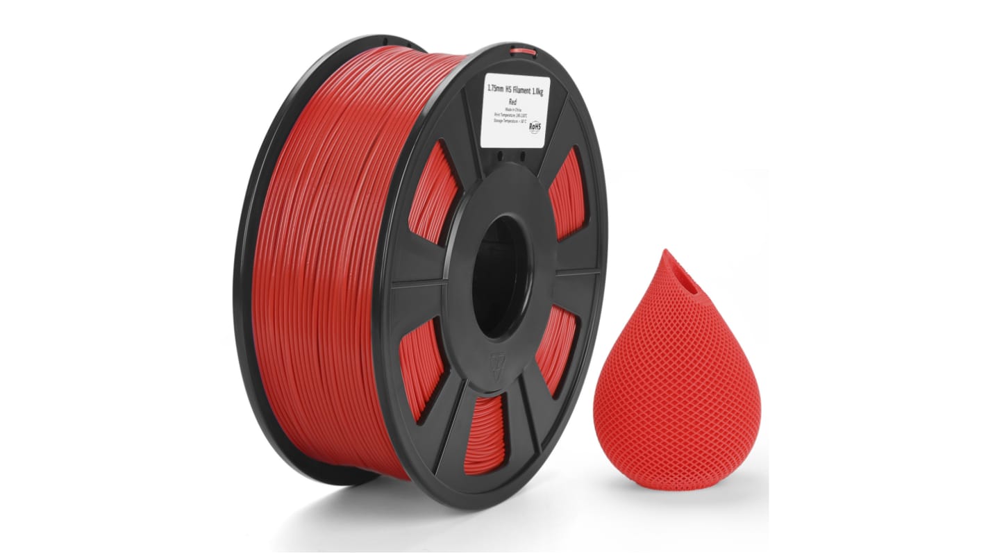 RS PRO 1.75mm Red PLA High Speed 3D Printer Filament, 1kg