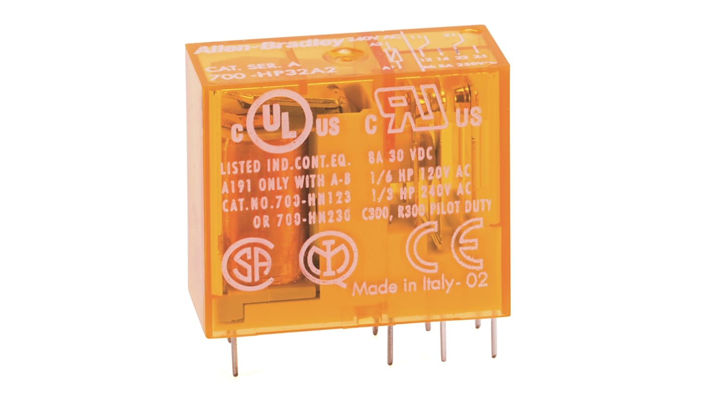 Allen Bradley Plug In Power Relay, 6V dc Coil, 8A Switching Current, DPDT