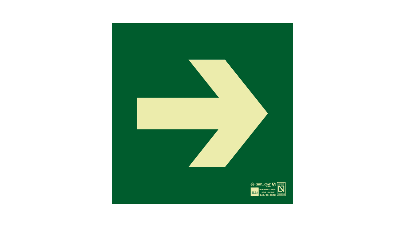 Señal de salida de emergencia S21 Señalización, idioma: Español, texto: Flecha Auxiliar