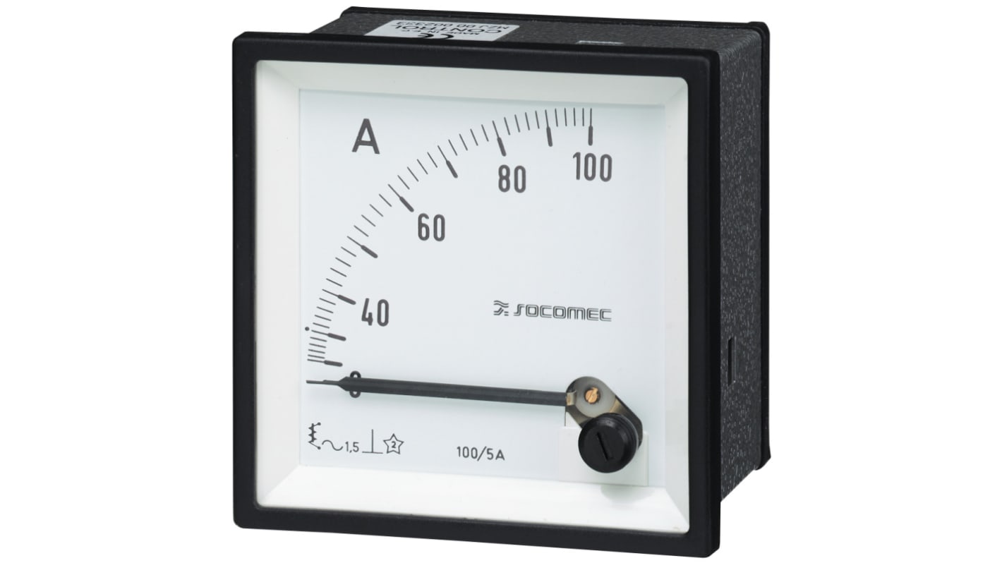Amperímetro analógico de panel AC Socomec, valor máx. 100A, dim. 72mm x 72mm