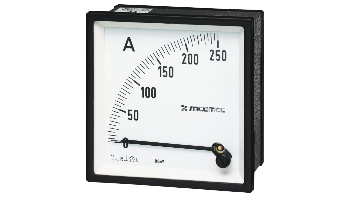 Amperímetro analógico de panel DC Socomec, valor máx. 40A, dim. 48mm x 48mm