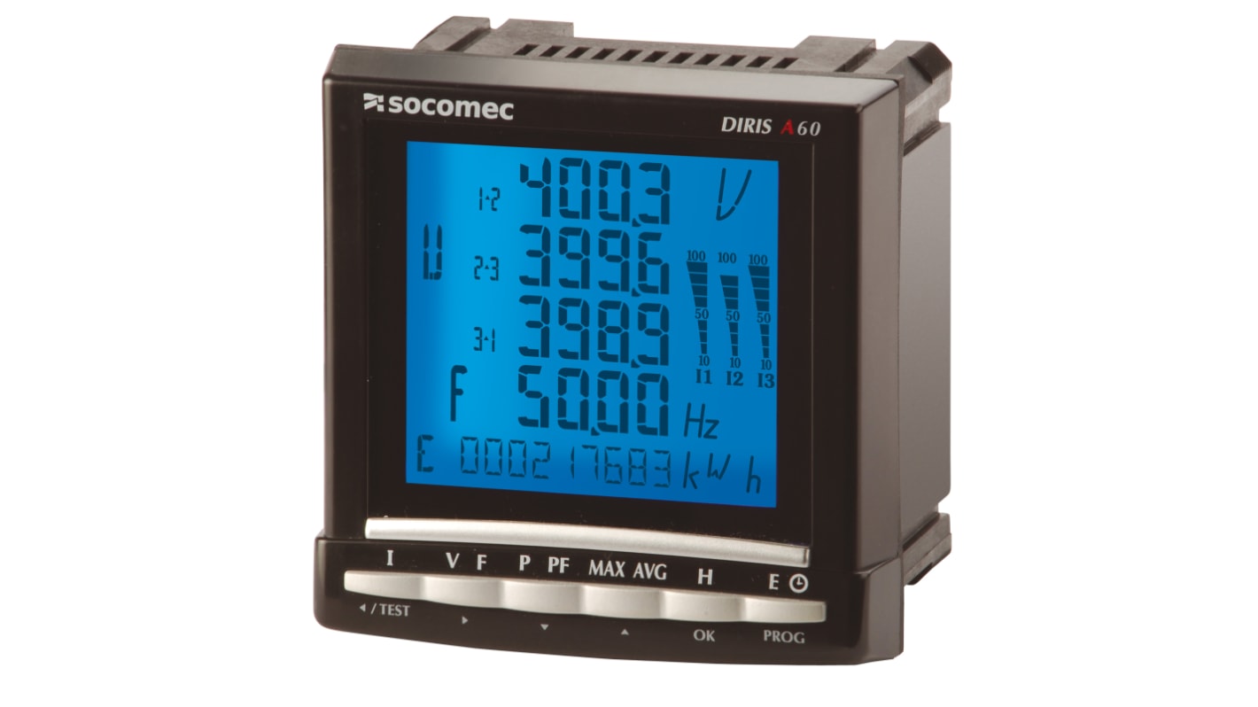 Socomec LCD Digital Panel Multi-Function Meter, 96mm x 96mm