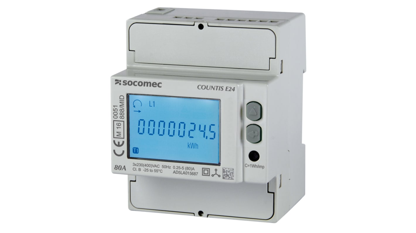 Medidor de energía Socomec serie COUNTIS, display LCD, 3 fases, dim. 72mm x 90mm