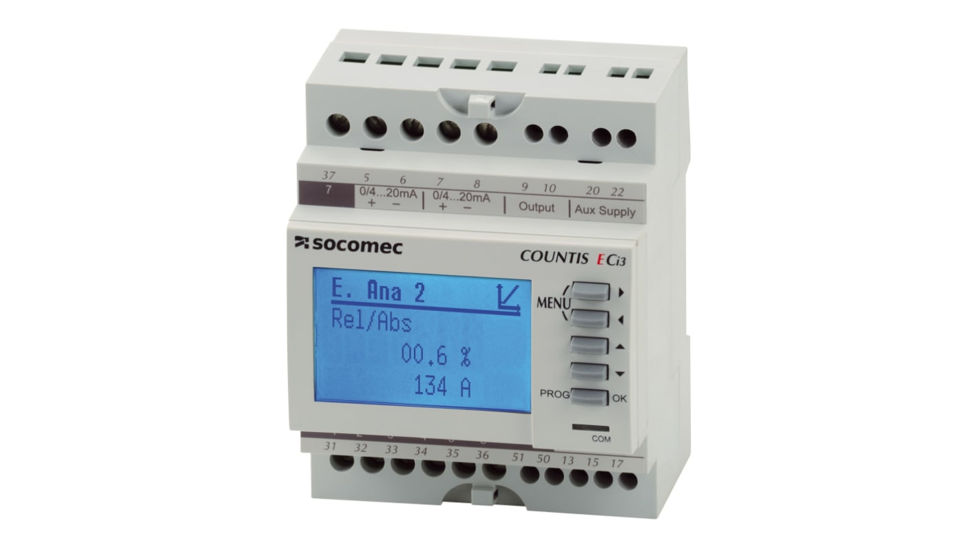 Medidor de energía Socomec serie COUNTIS, display LCD, dim. 73mm x 90mm